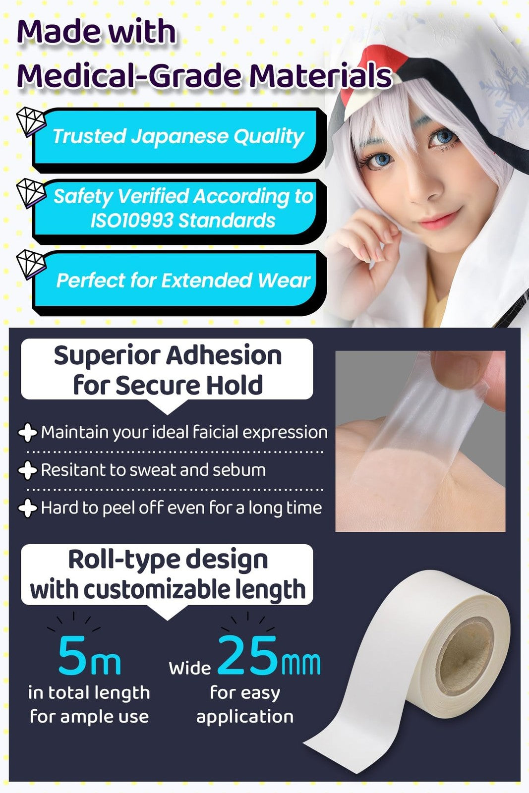 Cosplay Face Lift Tape - Invisible, Medical-Grade