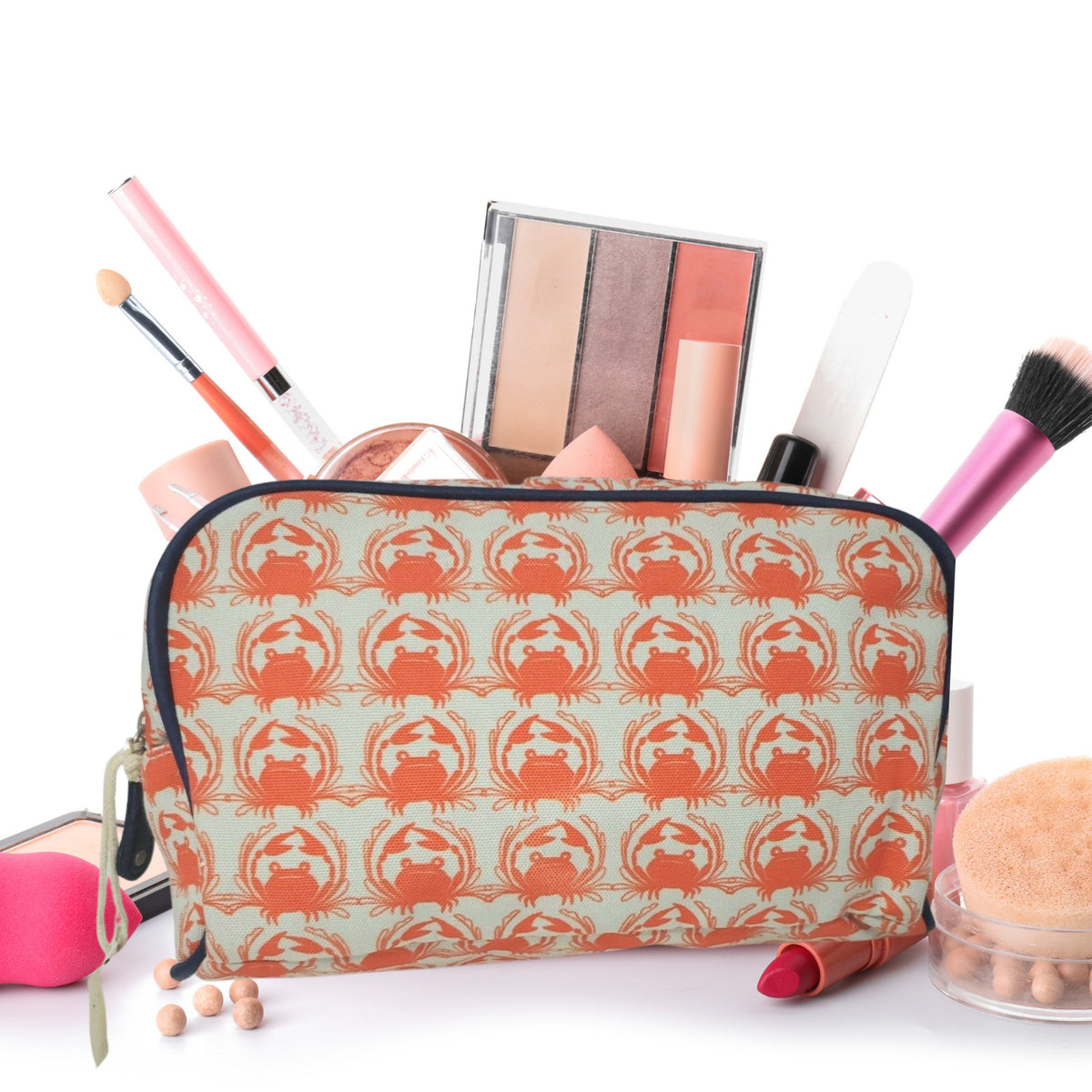 Large Nautical Crab Design Cosmetic Bag for Travel & Makeup Storage