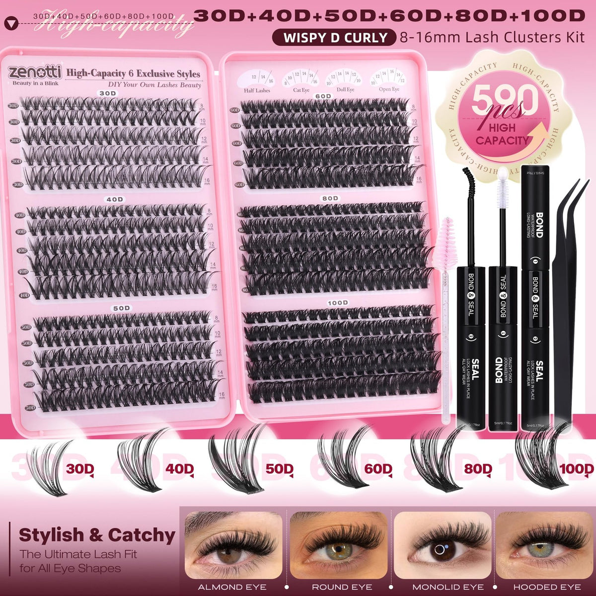 Wispy Lash Clusters Kit - 590pcs Deluxe False Eyelashes Extensions Set