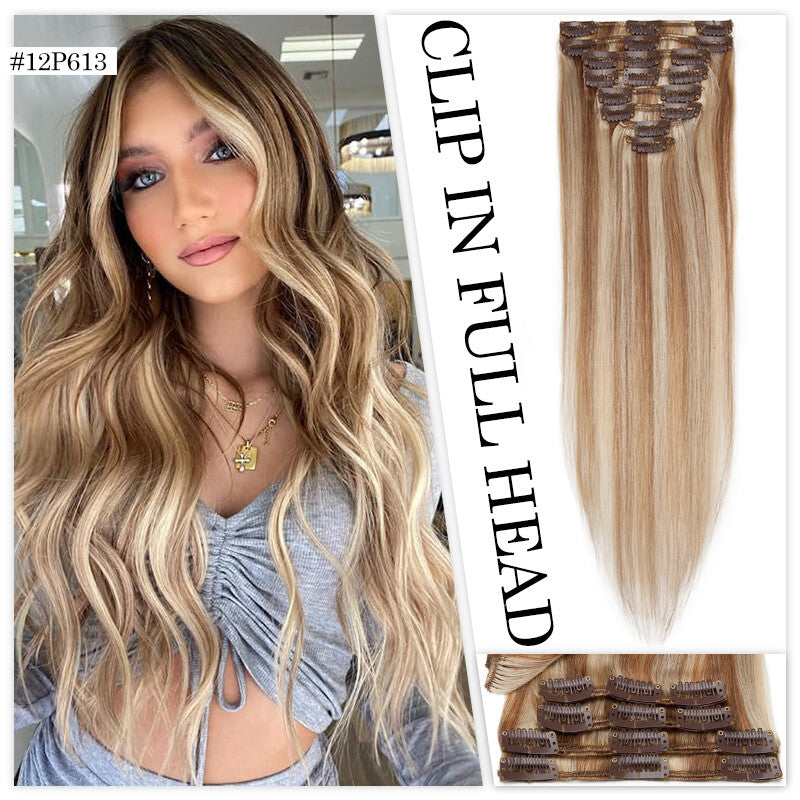 Clip in Hair Extensions 100% Remy Human Hair Full Head Set - Straight Styles