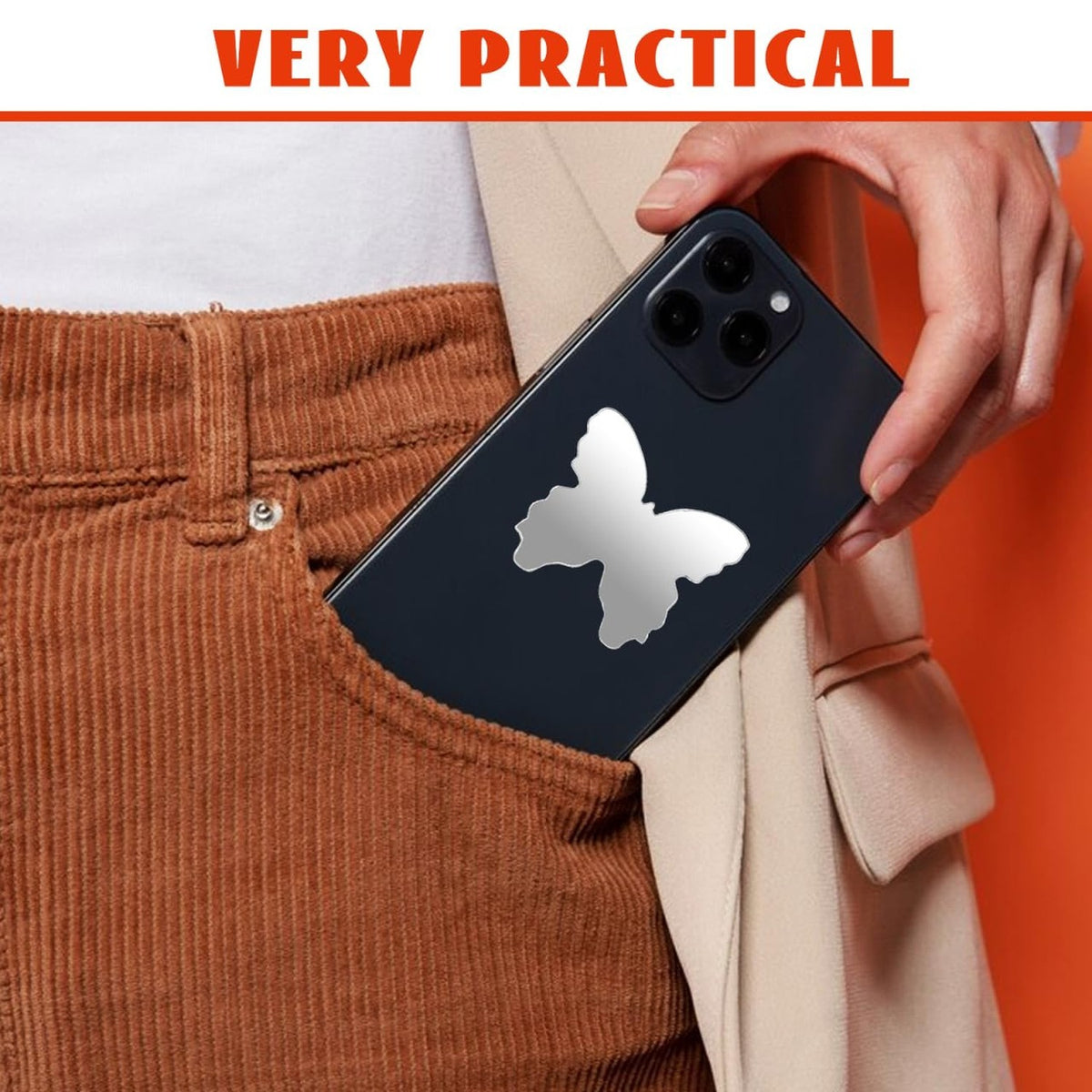 Mini Butterfly Mirror Sticker for Phone Back - Portable Acrylic Makeup Mirror 5-Pack