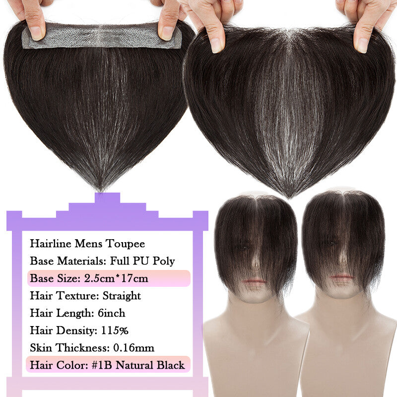 Men's Human Hair Toupee for Receding Hairline, Various Sizes & Colors