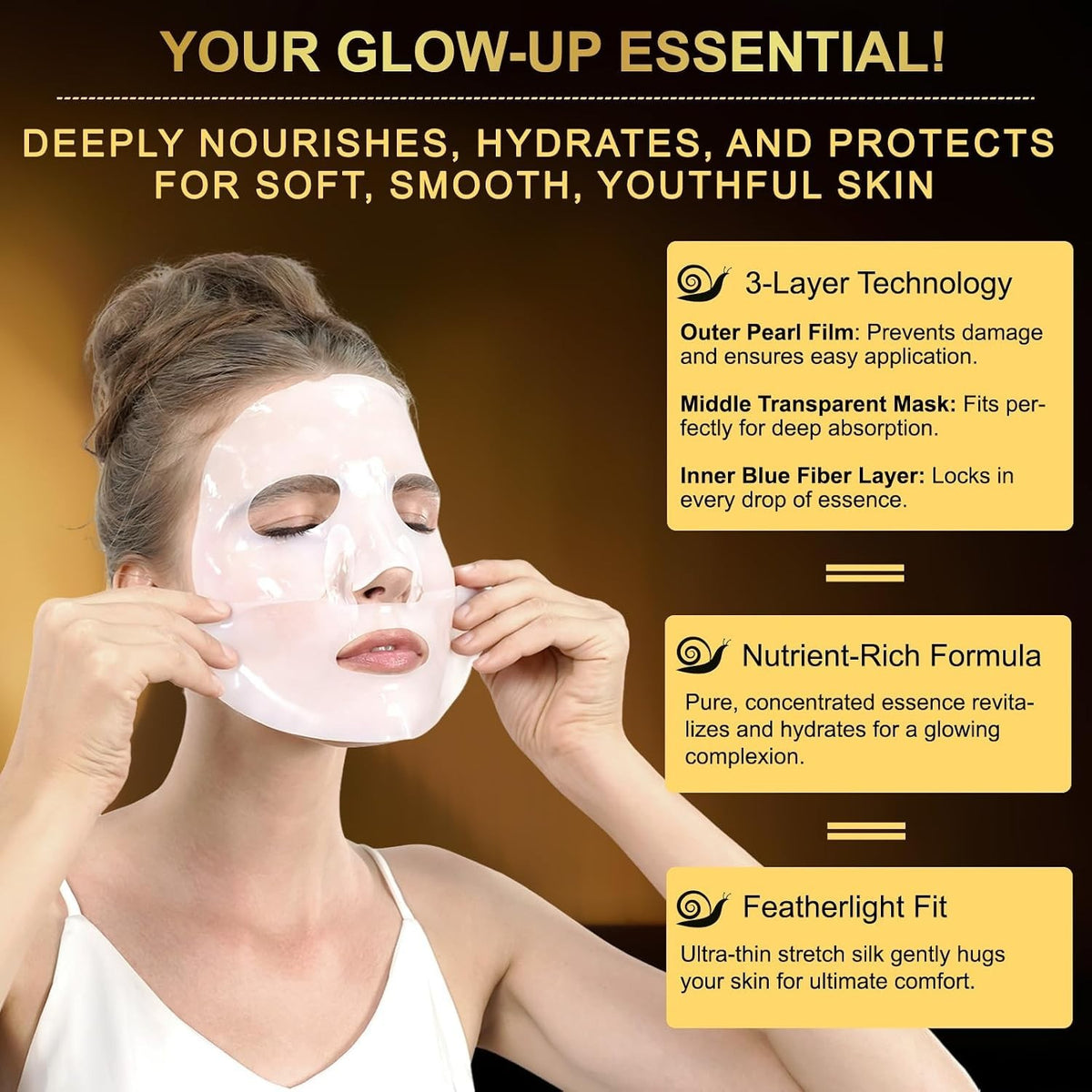 Hydrating Snail Mucin Hydrogel Face Mask Pack of 4 - Anti-Aging & Moisturizing