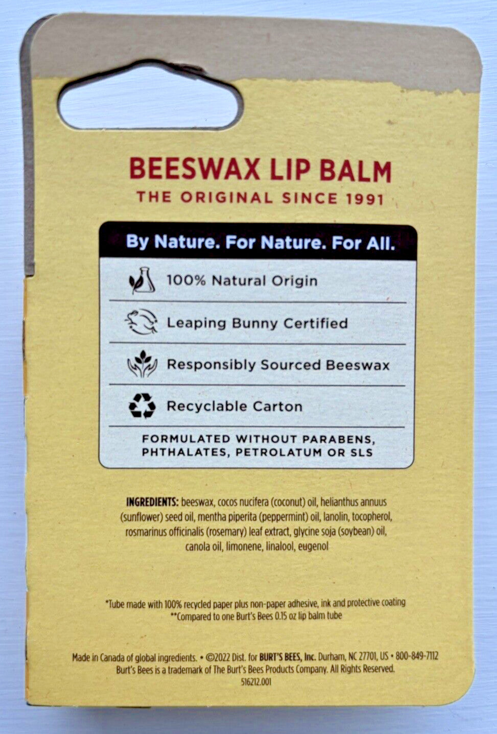 2 Pack Burt's Bees Beeswax Lip Balm in Paper Tube - Hydrating Natural Lip Care