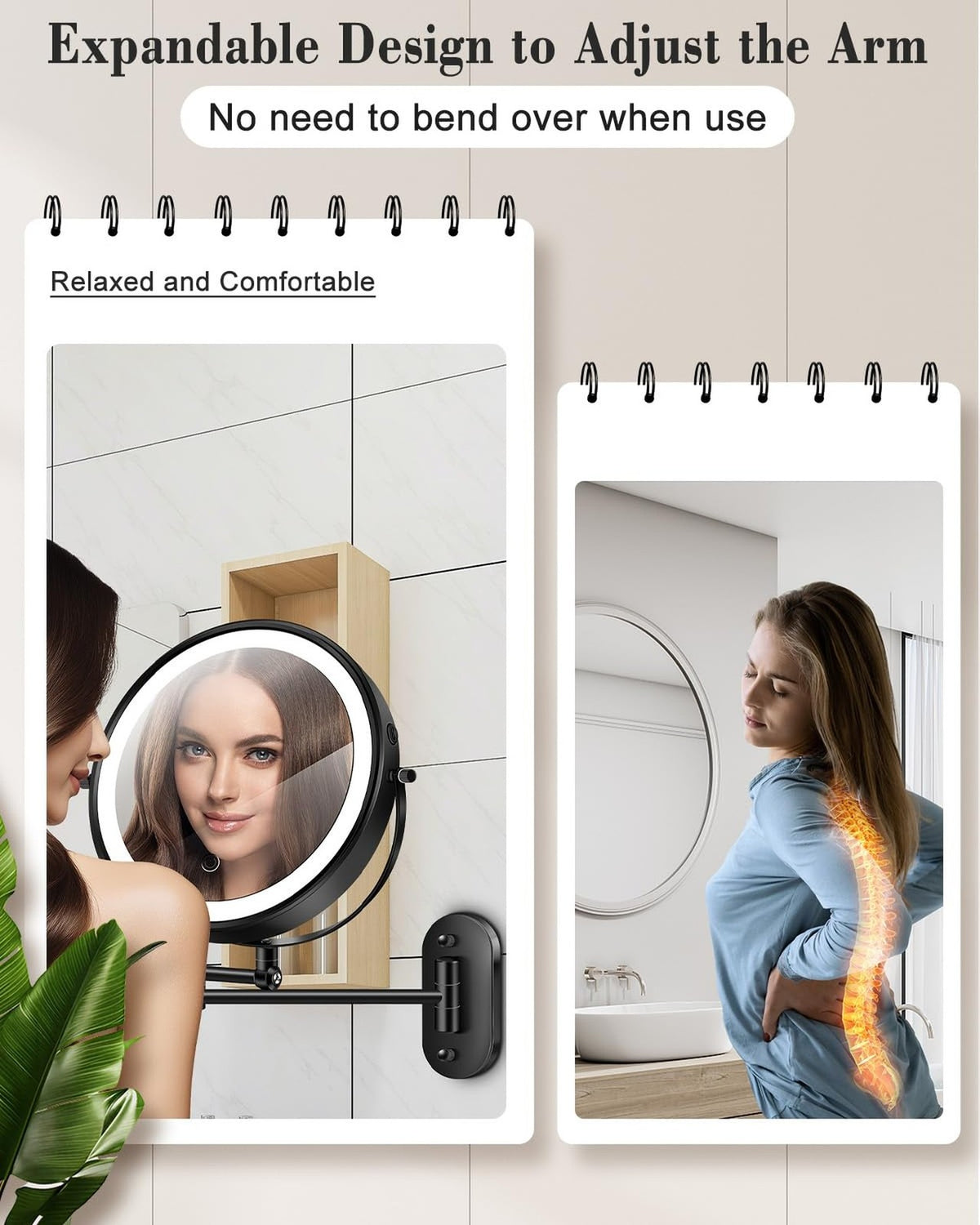 20X 9-Inch Wall Mounted Magnifying Makeup Mirror with Light & Adjustable Height