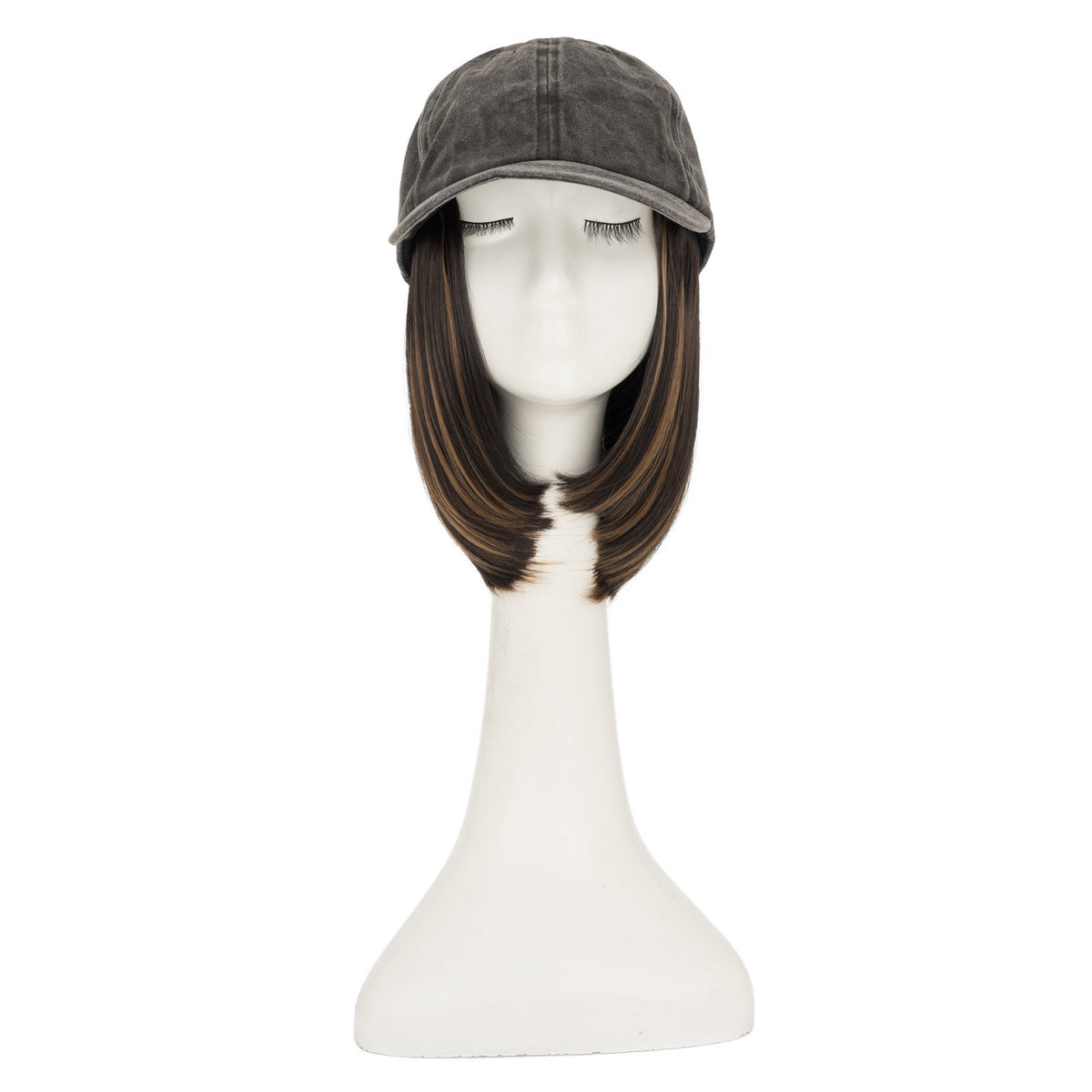 8-Inch Curly Baseball Cap with Synthetic Ponytail Hair Extensions - Natural Look