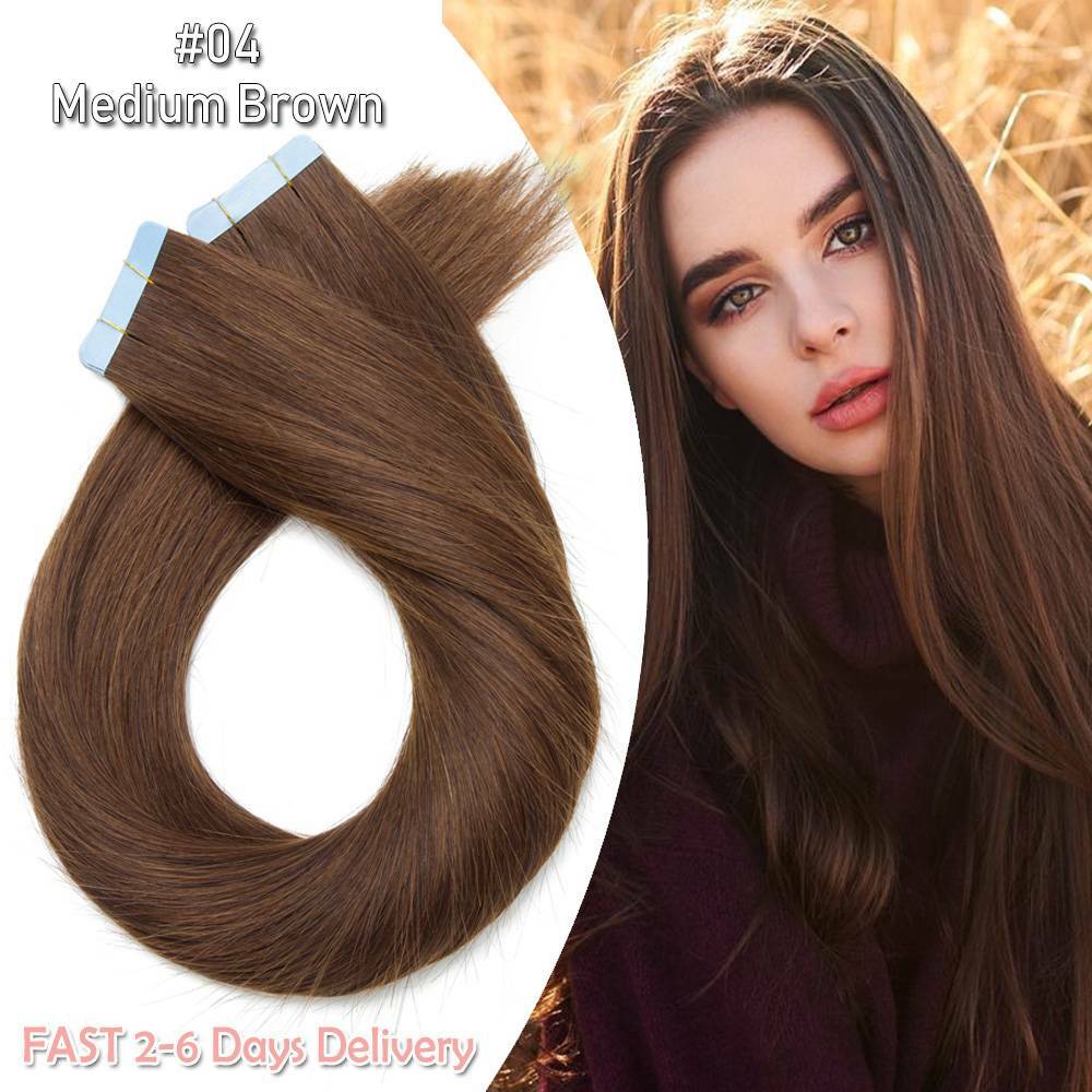 Remy Human Hair Extensions Full Head Skin Weft 80pcs Thick Tape-In Set
