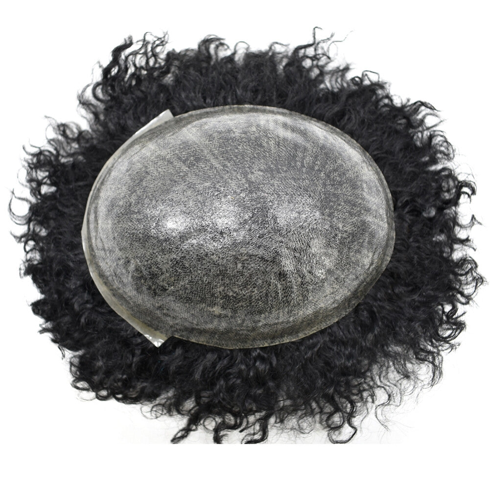 Full Poly Curly Hair System Replacement Wigs for Black Men - Afro Wavy Styles