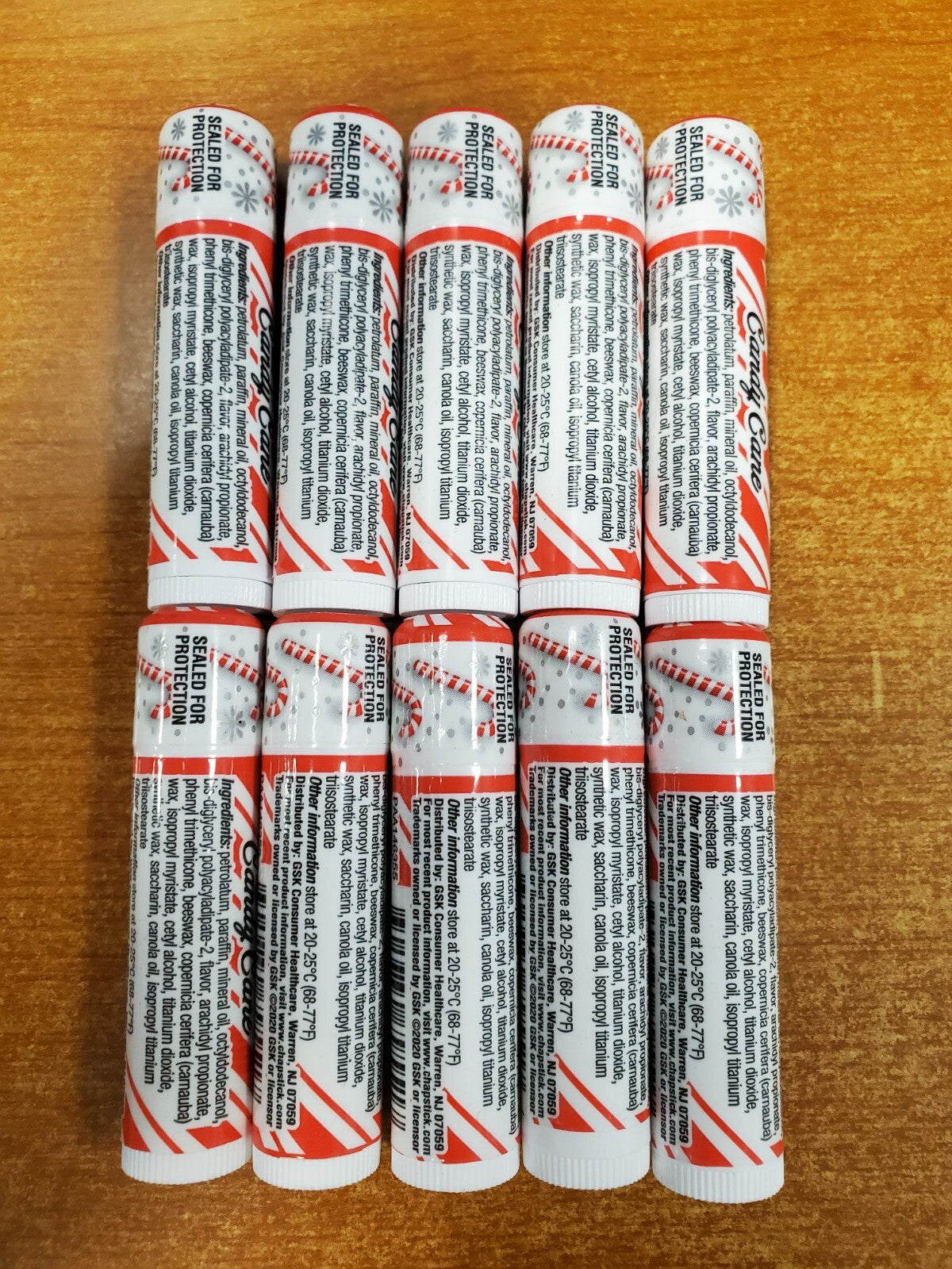 10 Pack Candy Cane Mint Lip Balm Tubes - Moisturizing & Flavored