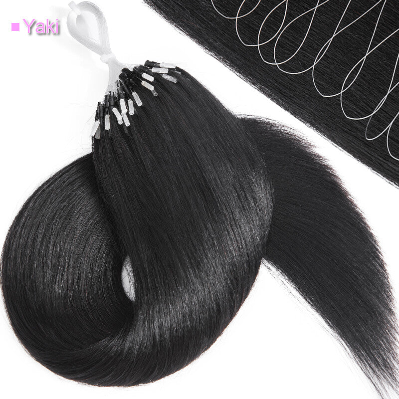 200PCS Micro Link Hair Extensions Human Hair Kinky Straight Yaki Loop Rings