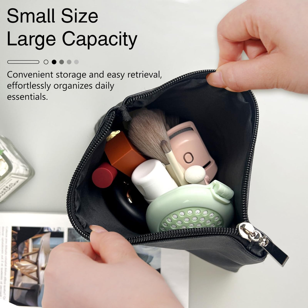 Small Vegan Leather Makeup Bag for Travel with Zipper - Compact Cosmetic Pouch