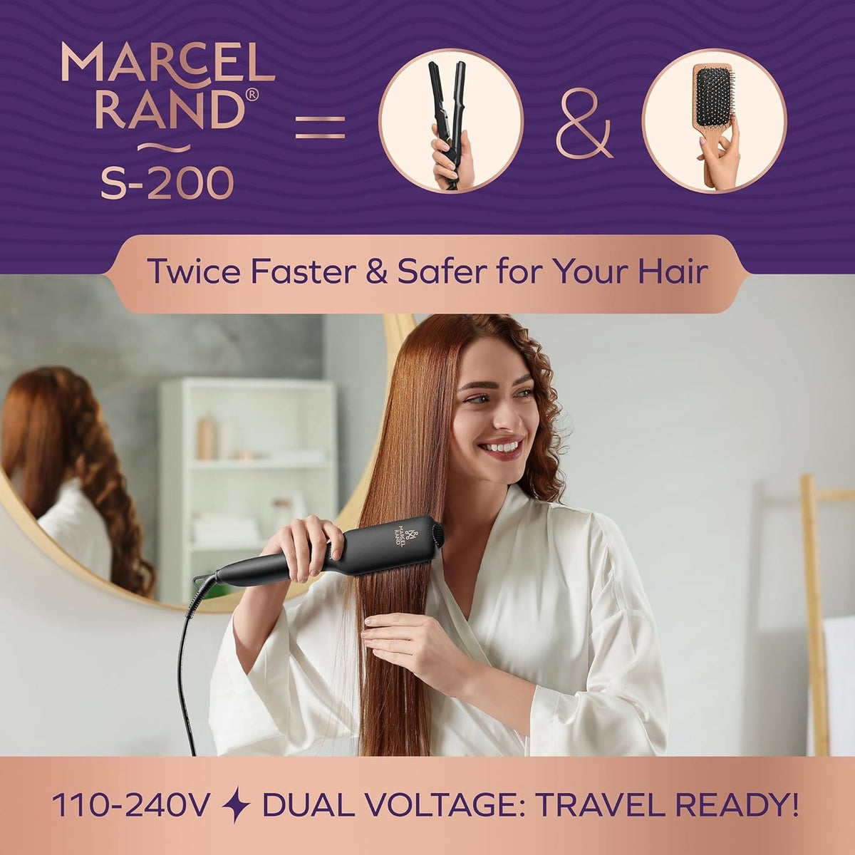 Dual Voltage Hair Straightener Brush 2 Pack Ionic Anti Frizz Flat Iron Comb