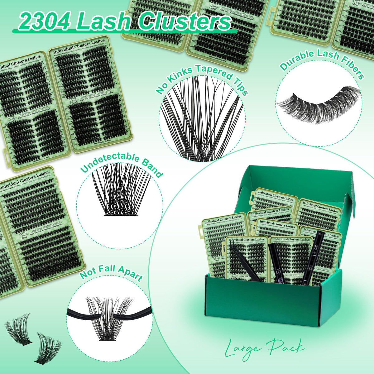 Lash Clusters Kit Wispy False Eyelashes 2304PCS Reusable Strip Lashes