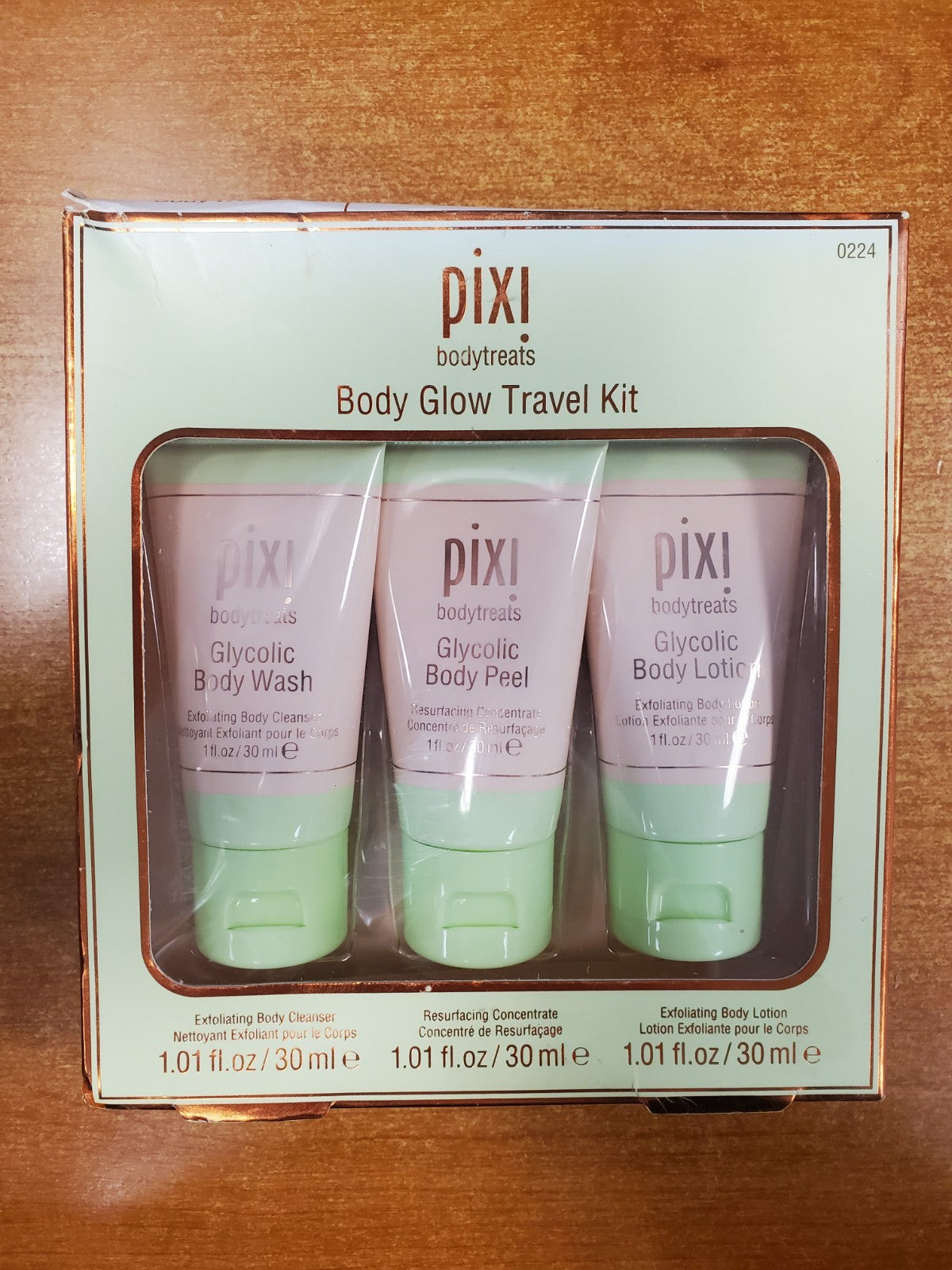Pixi Body Glow Travel Kit Glycolic Body Wash Body Peel & Lotion