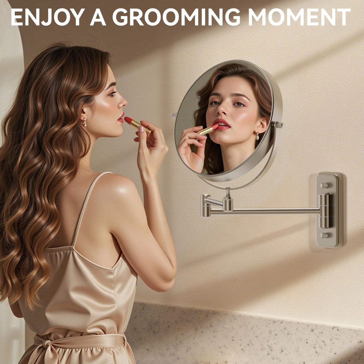 Wall Mounted Makeup Mirror with 1X/30X Magnification, Extendable Swivel, Nickel Finish