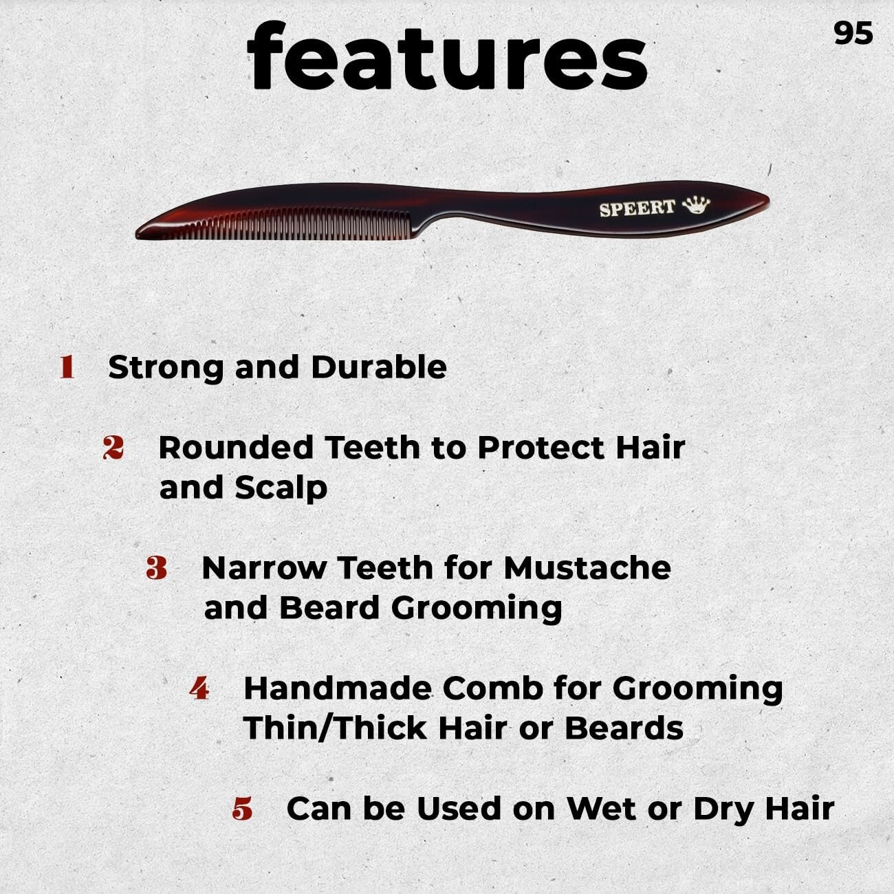 Swiss Handmade Moustache & Beard Travel Comb - 5.5 Inch Cellulose Acetate