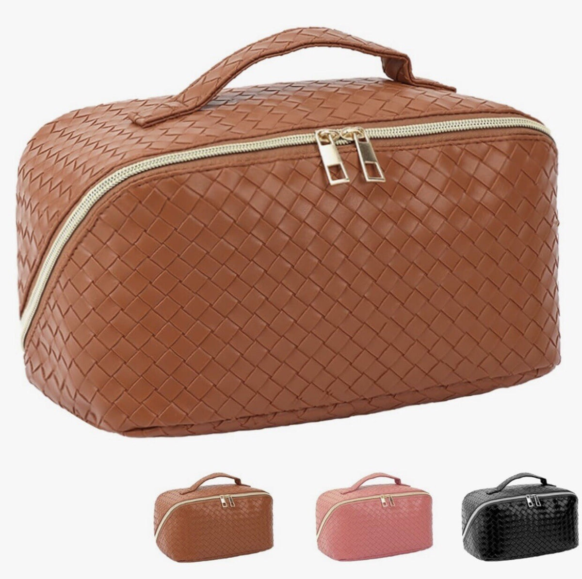Large Waterproof Travel Makeup Bag - Portable Cosmetic Organizer in Brown