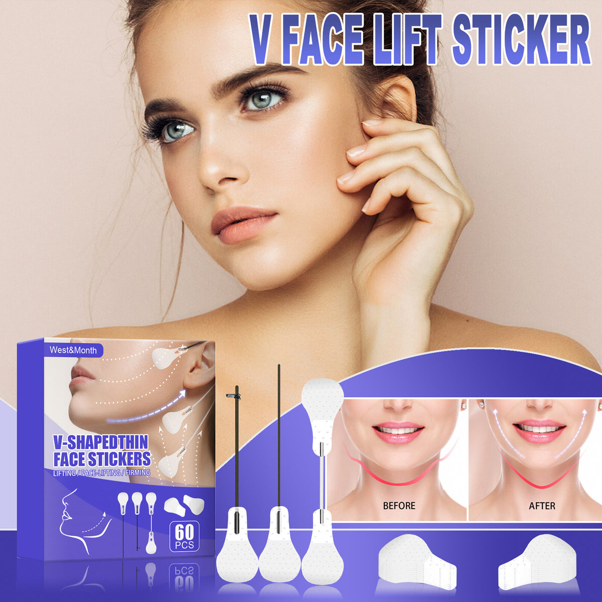 Invisible Face Lift Tape Stickers - V-Line Chin & Wrinkle Remover, Pack of 60 or 120 pcs