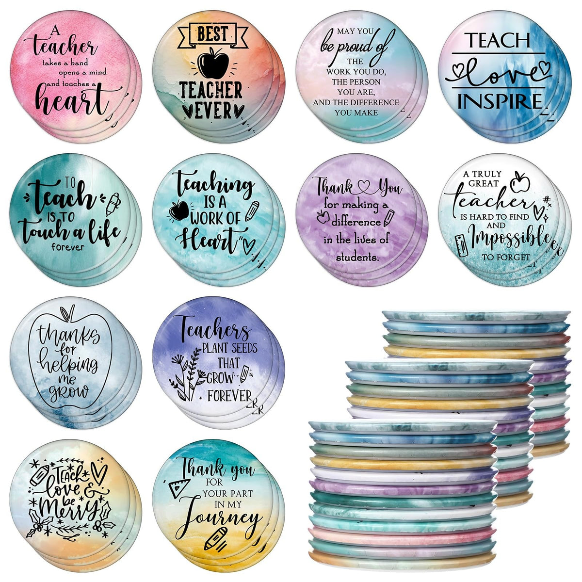 36 Pack Teacher Appreciation Mini Compact Mirrors - Inspirational Pocket Makeup Gift Set
