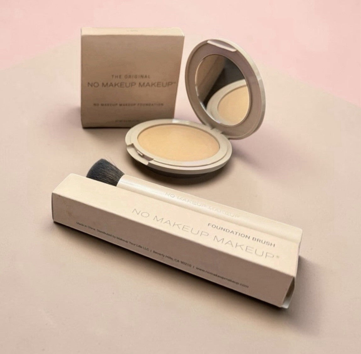 No Makeup Foundation Almond Cream with Brush - Buildable, Long-Wear Face Makeup