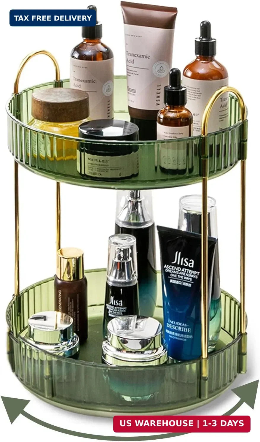 360 Rotating Makeup Organizer for Vanity and Skincare, 2-Tier Large Capacity Storage