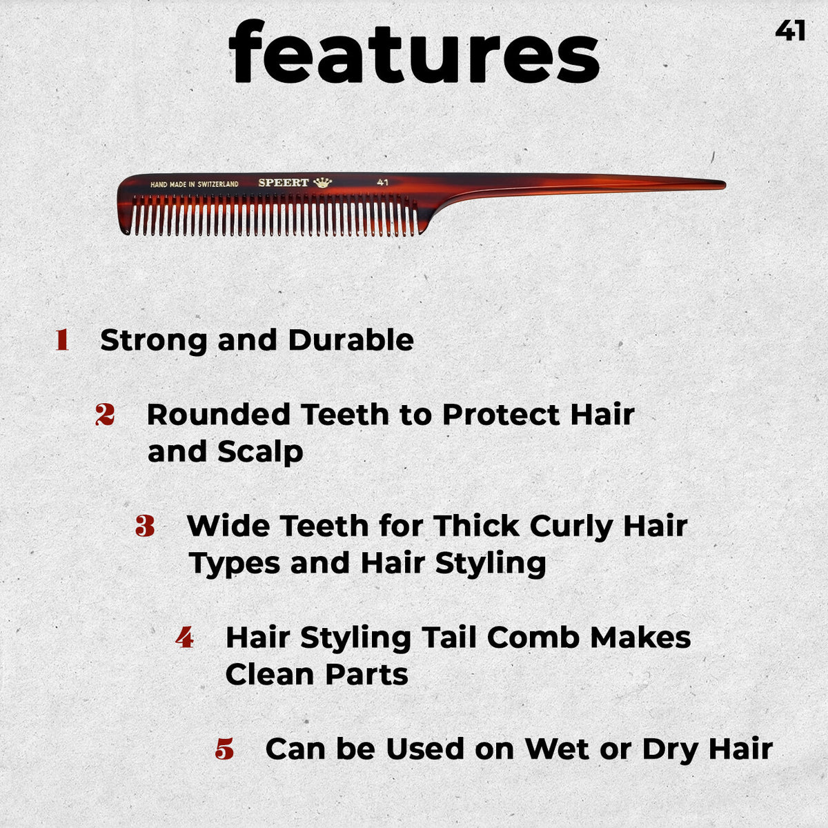 Handmade European Cellulose Acetate Comb 8-Inch Tortoise Havana Style