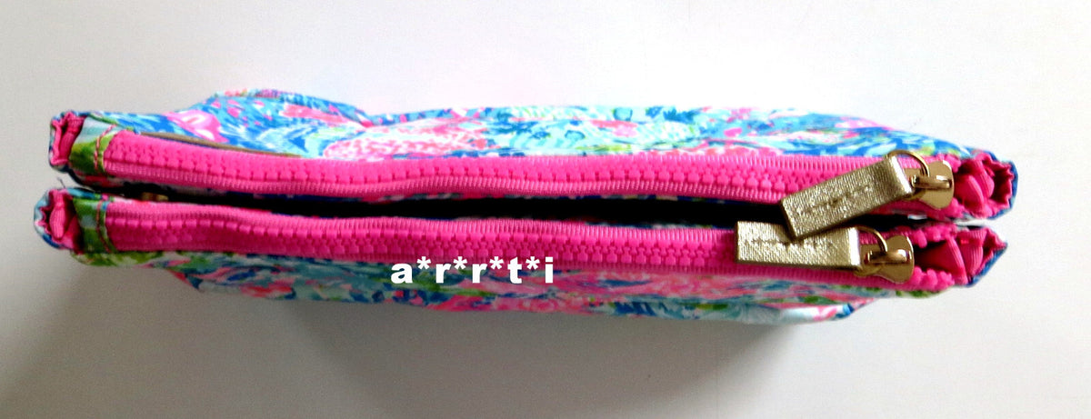 Lilly Pulitzer Double Cosmetic Pouch & Mirror Set - Colorful Travel Makeup Bag