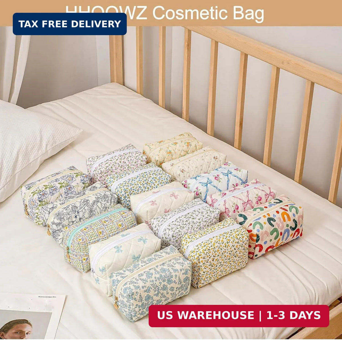 Travel Makeup Bag for Women & Girls, Floral Zipper Cosmetic Pouch, Large Capacity