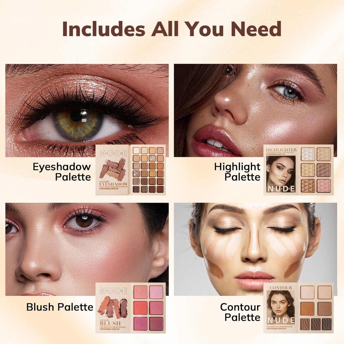 All-in-One Makeup Kit for Beginners - 24 Eyeshadows, Blush, Concealer, Highlighter