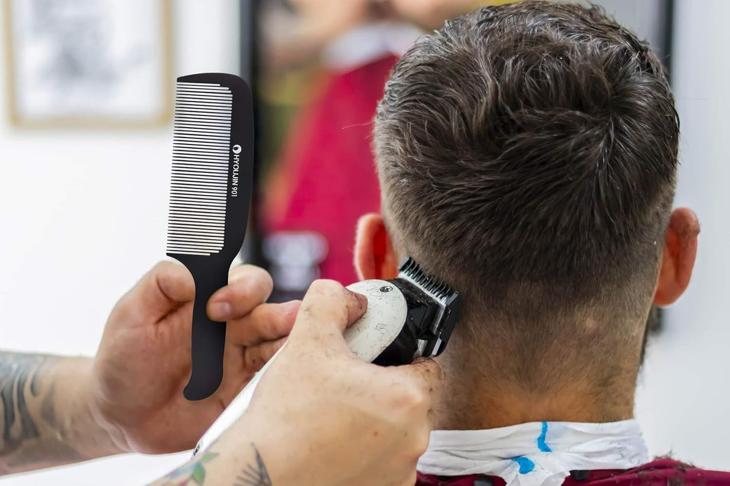 Black Carbon Flat Top Clipper Comb - Heat Resistant for Precision Haircuts