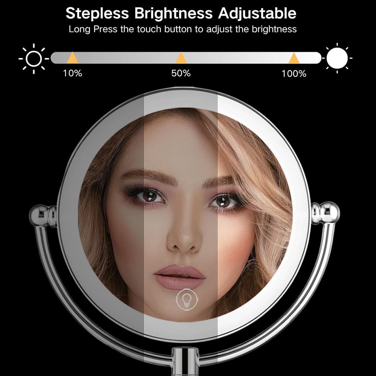 8-Inch Wall Mounted Lighted Makeup Mirror with 10X Magnification and LED Lighting