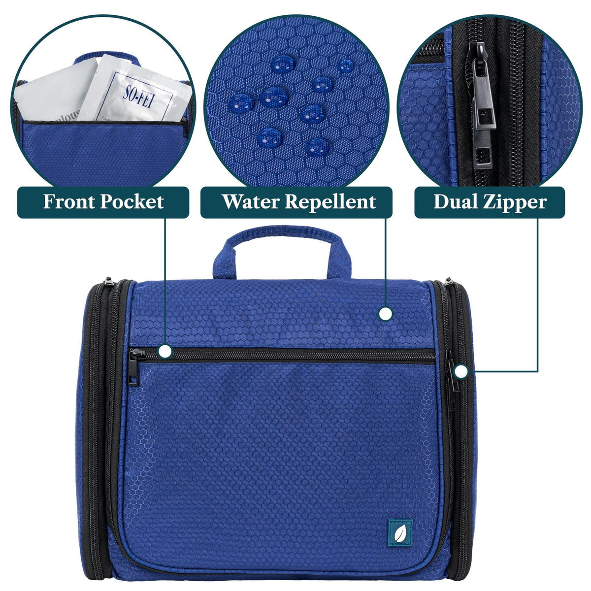 Large Hanging Toiletry Bag with 10 Compartments Water-Resistant Travel Organizer - Swivel Hook, Leakproof Pockets, Blue