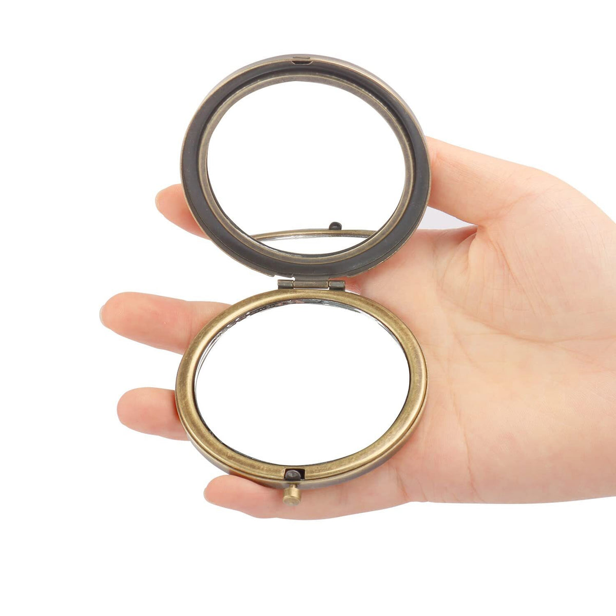 Vintage Foldable Travel Makeup Mirror Set - Double Sided Compact Bronze