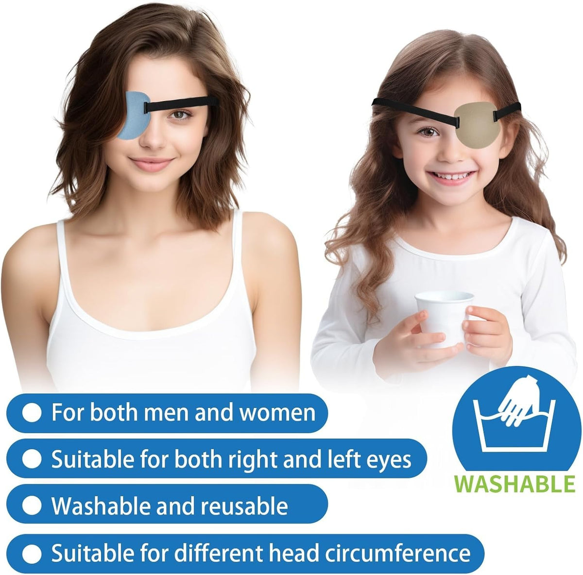 Adjustable Medical Eye Patches for Adults and Kids - Amblyopia & Lazy Eye Cover, 2 Pack