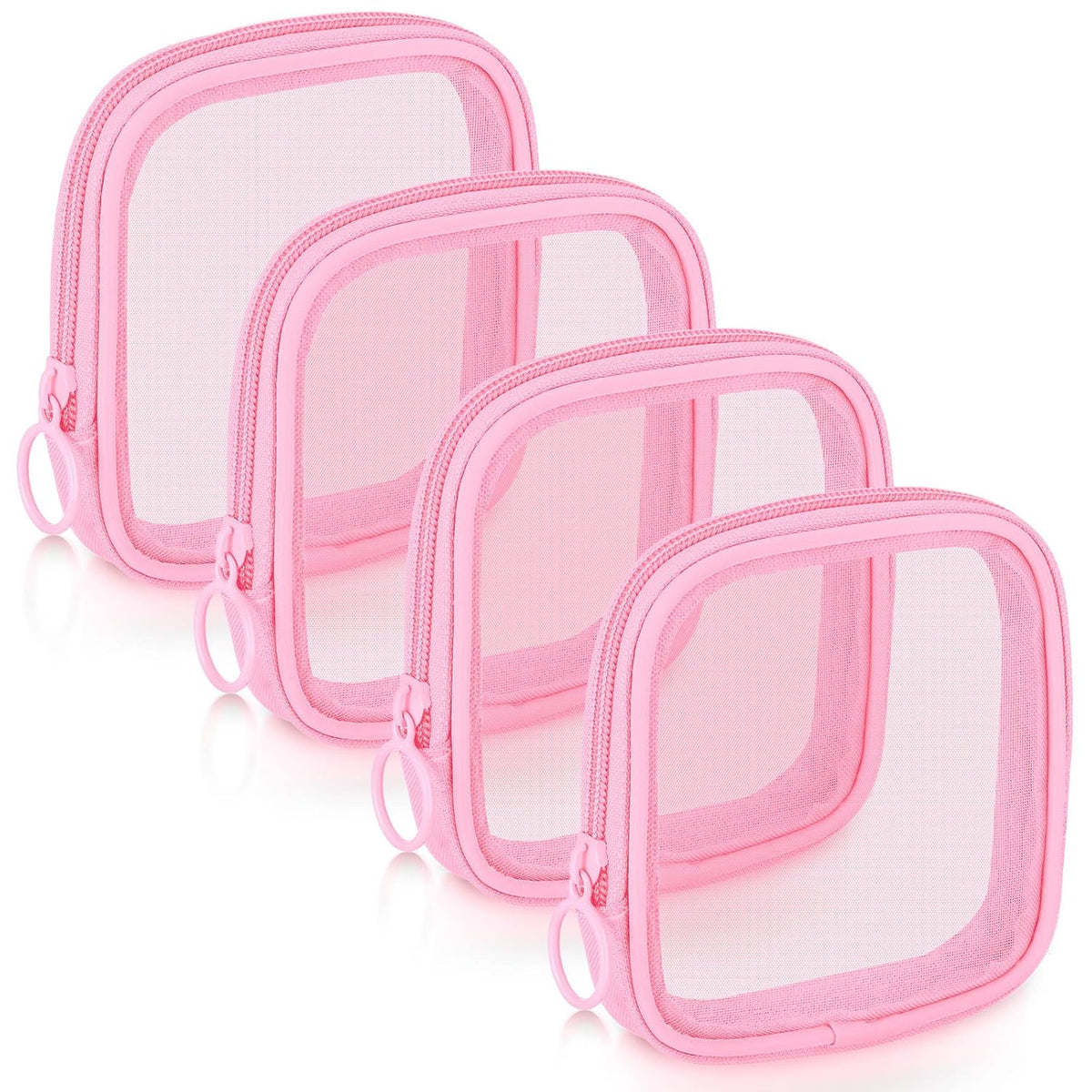 Small Mesh Makeup Bag - Transparent Travel Cosmetic Organizer, Pink