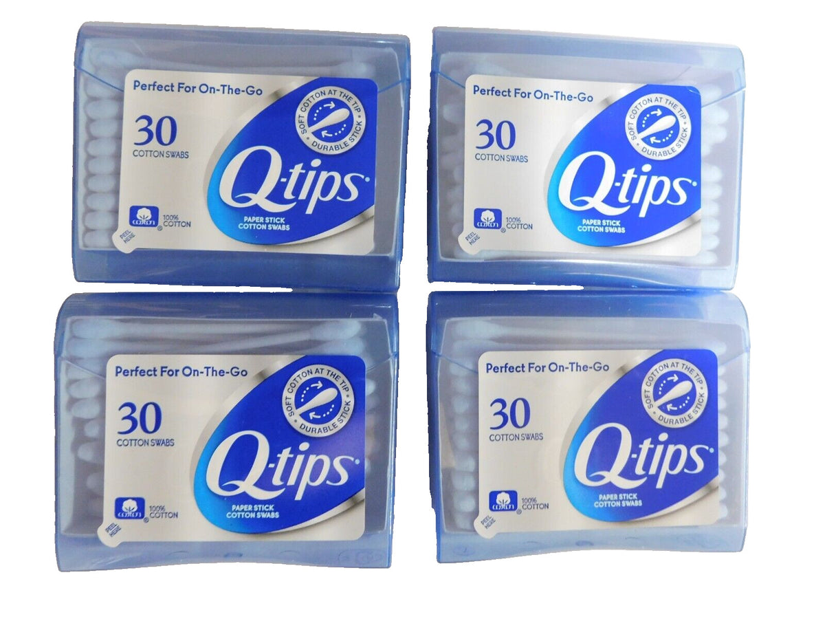 Travel Pack of 4 Q-Tips Cotton Swabs - 30 Per Pack