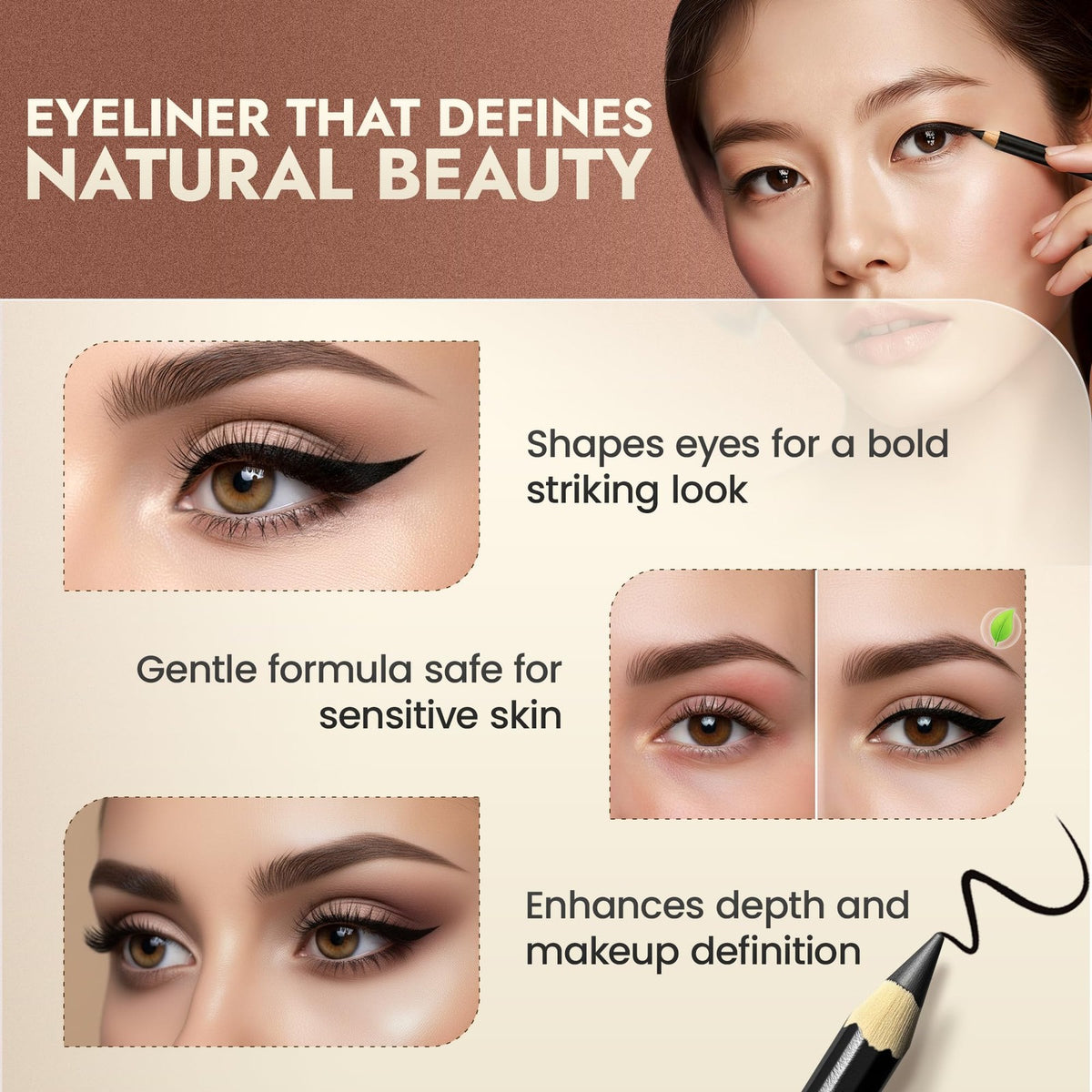 Eyeliner Pencil Double Black - Precise Waterproof Eye Makeup