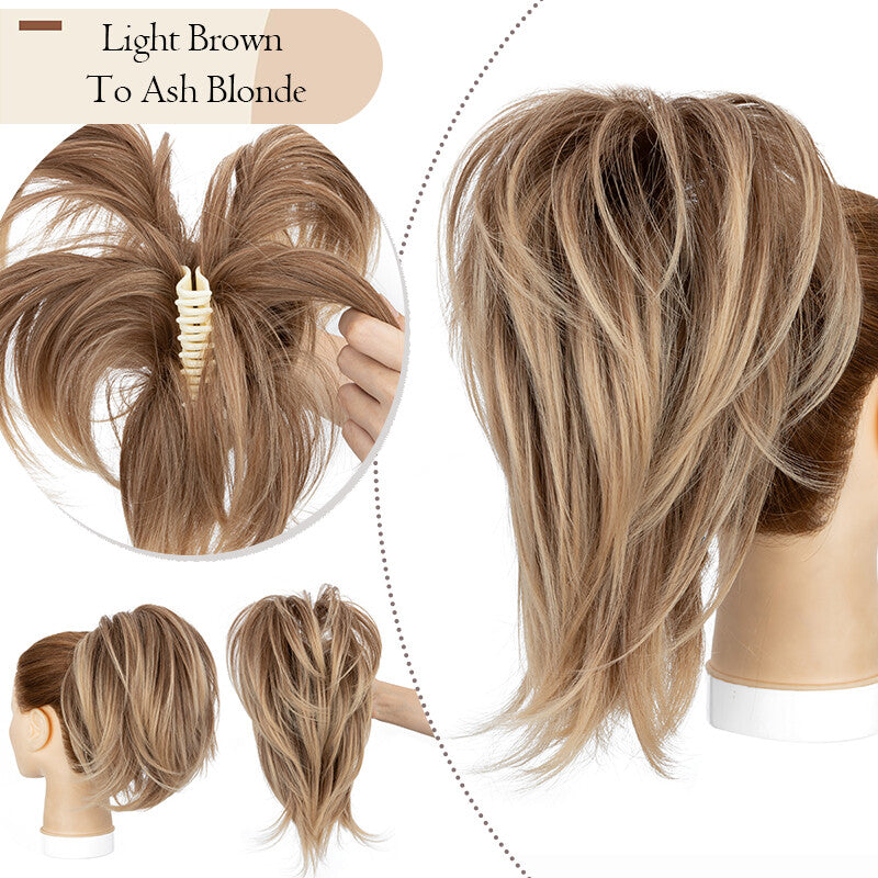 Messy Bun Scrunchie Hair Ponytail Claw Clip Updo Extensions - Thick Ombre Style