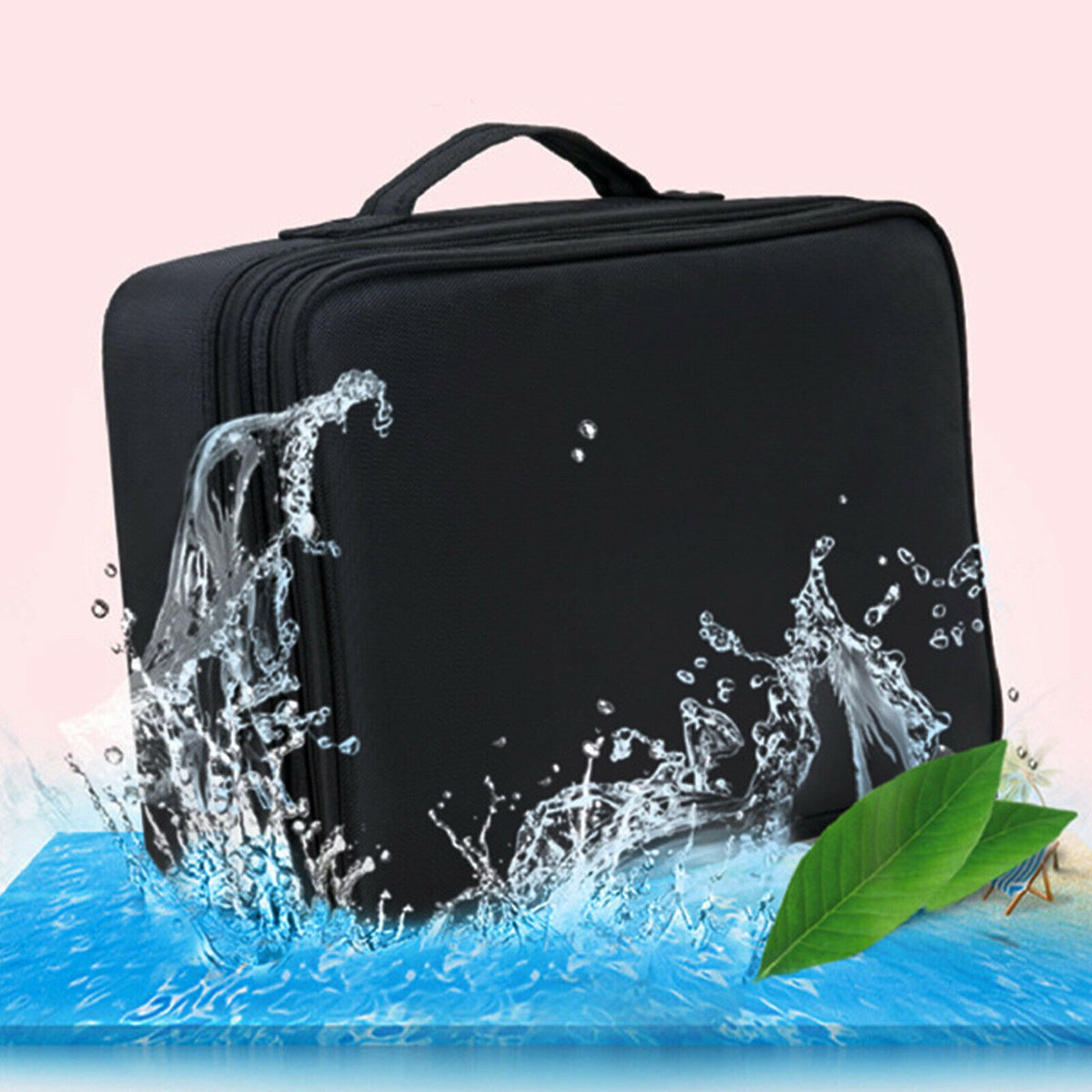 Large Waterproof Makeup Bag with Handles - Travel Organizer & Cosmetic Case