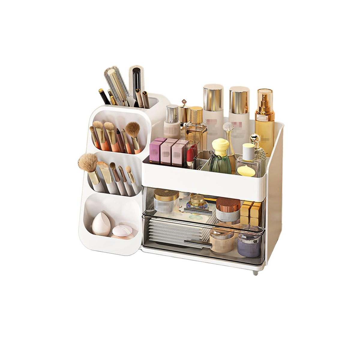 Makeup Organizer with Drawer for Cosmetics & Skincare - White