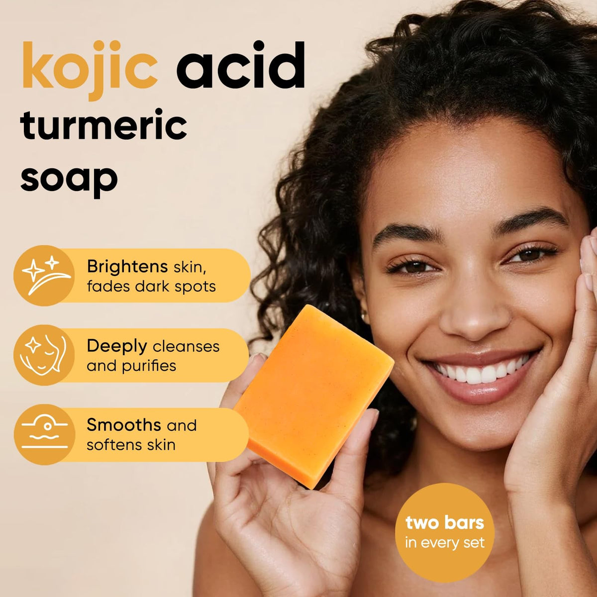 Kojic Acid Turmeric Soap with Sponge - Brightening Dark Spot Corrector, 4.3 oz Pack of 2