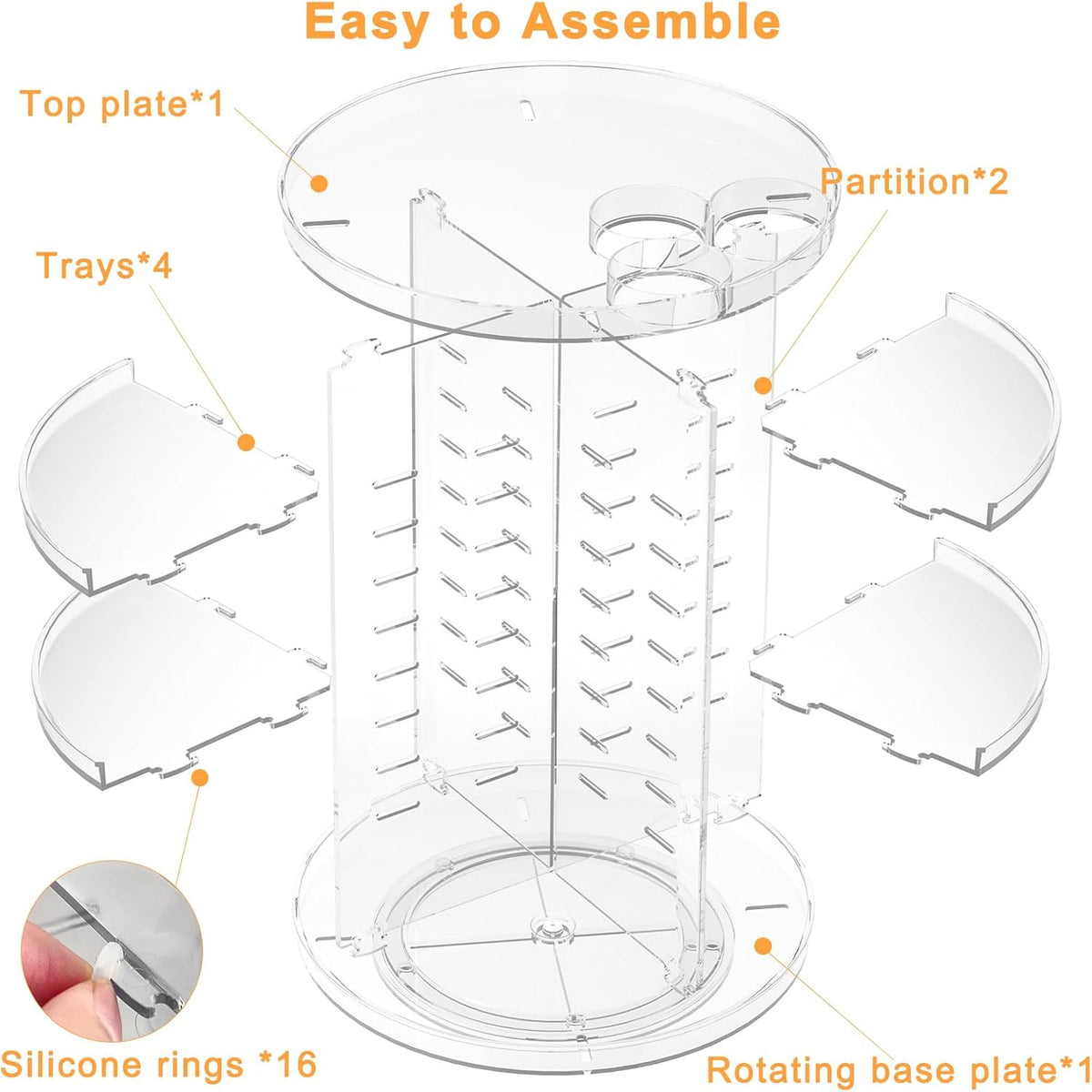 Rotating Makeup Organizer with Adjustable Layers and Brush Holders – 360° Silent Spin