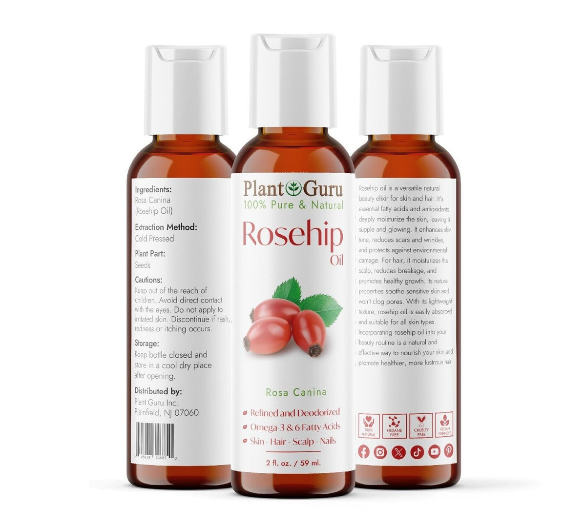 Pure Rosehip Seed Oil for Skin and Hair - Cold Pressed & Refined Natural Beauty Oil