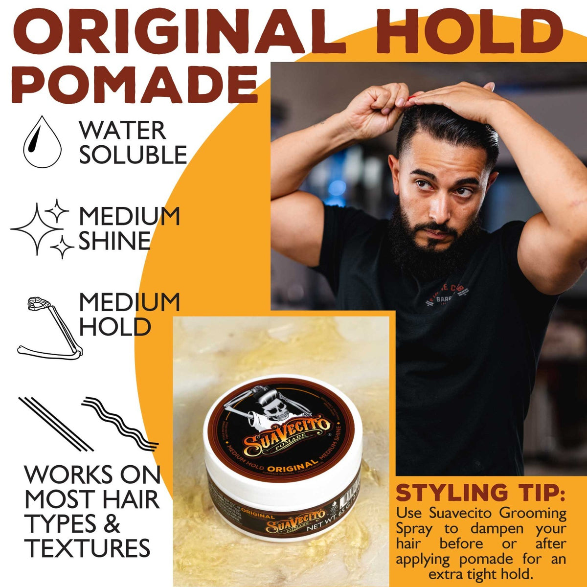 Suavecito Original Hold Pomade 2.3 oz - Medium Shine Water-Based Styling