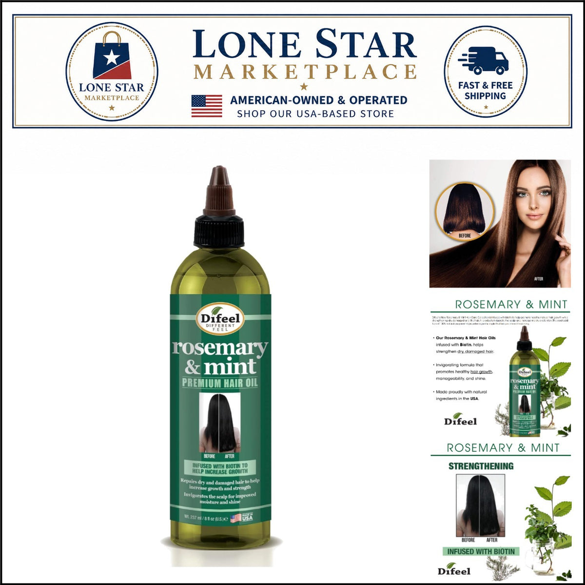 Rosemary Mint Hair Oil with Biotin - 8 oz