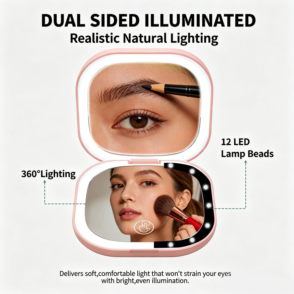 Pink LED Compact Mirror with 1X & 5X Magnification and 3 Light Settings
