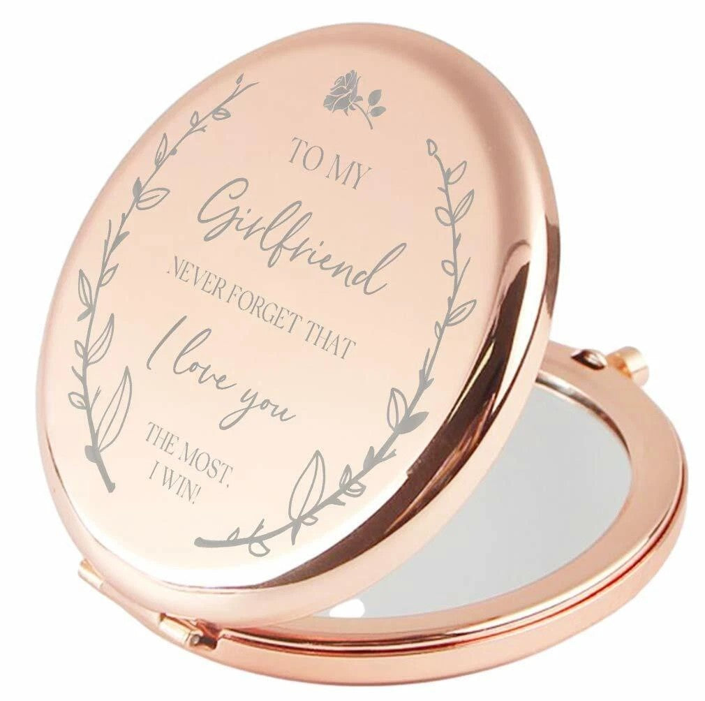 Rose Gold Compact Makeup Mirror with Magnification - Girlfriend Gift, Elegant Portable Mirror