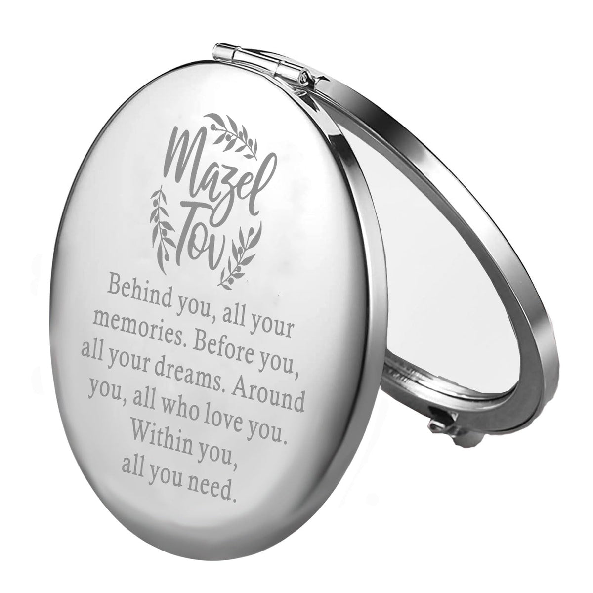 Personalized Silver Bat Mitzvah Compact Mirror - Mazel Tov Gift