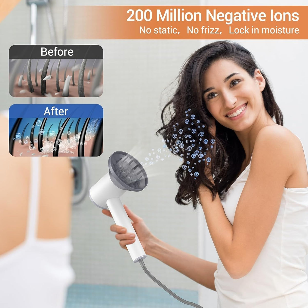 1600W High Speed Negative Ion Hair Dryer with 4 Temp & 3 Speed Modes, Magnetic Nozzle