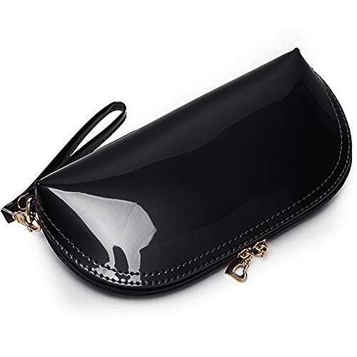 Patent Leather Makeup Clutch Bag - Large Capacity Cosmetic Organizer Wristlet